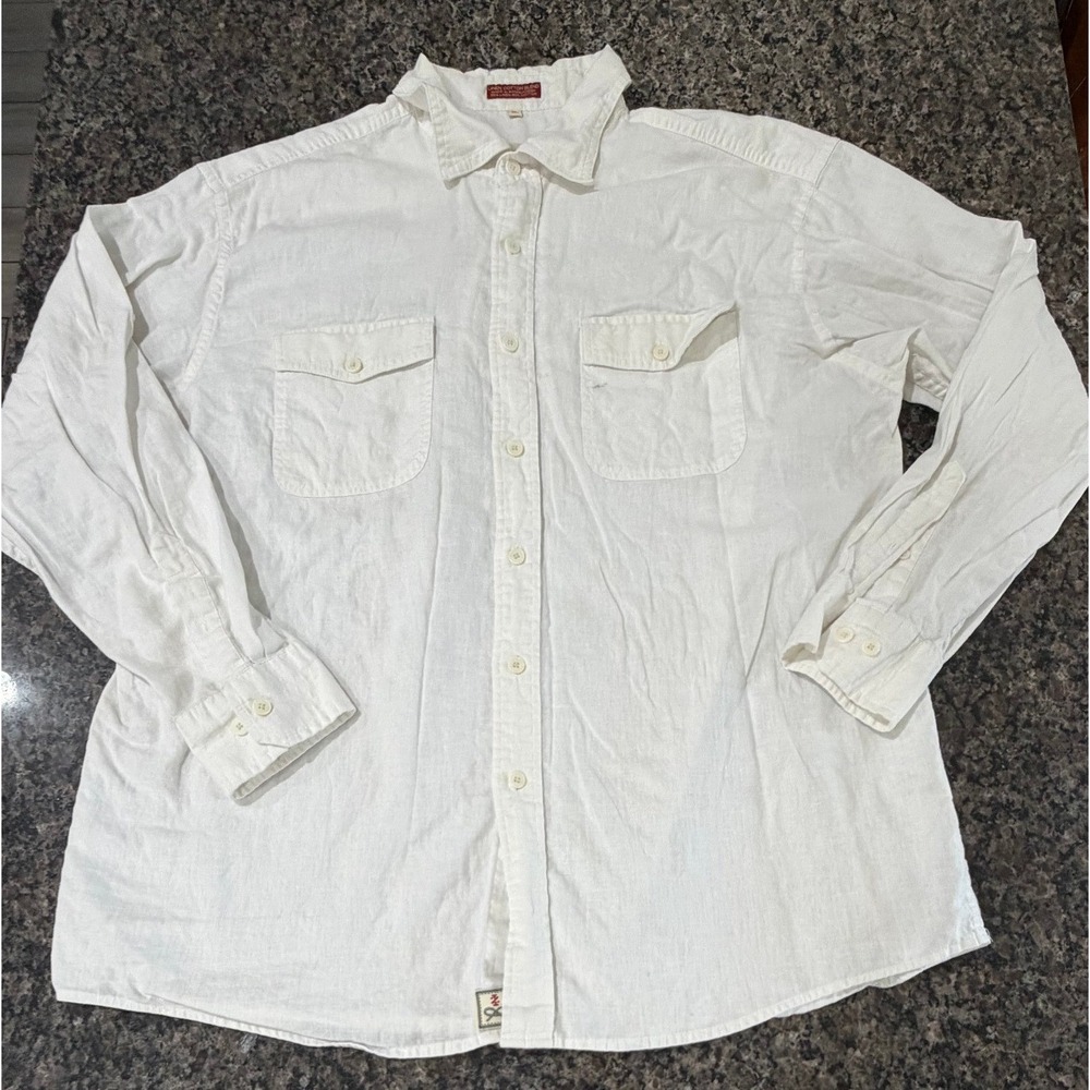 Izod Luxury Sport Mens XL White Linen Cotton Blend Button Down Shirt Long Sleeve